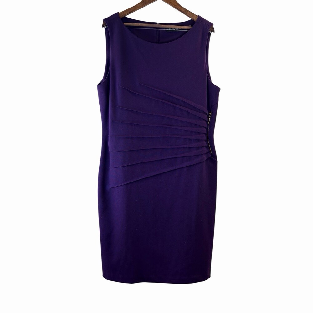 Ivanka Trump Purple Sleeveless Sheath Dress Pleated Side Gold Zipper Detail - Picture 2 of 5
